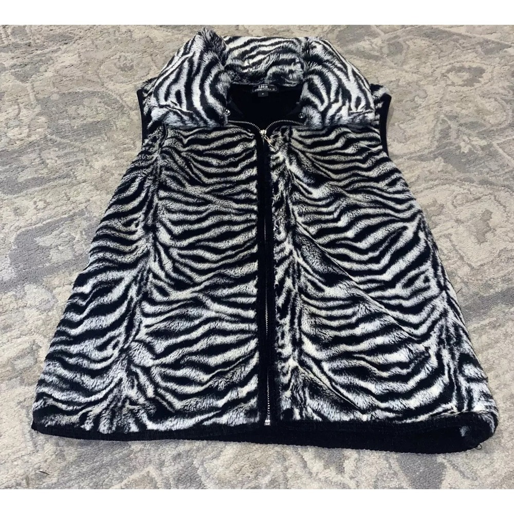 LISA INTERNATIONAL BLACK & WHITE ZEBRA PRINT ZIP VEST‎ WOMENS Sz Medium